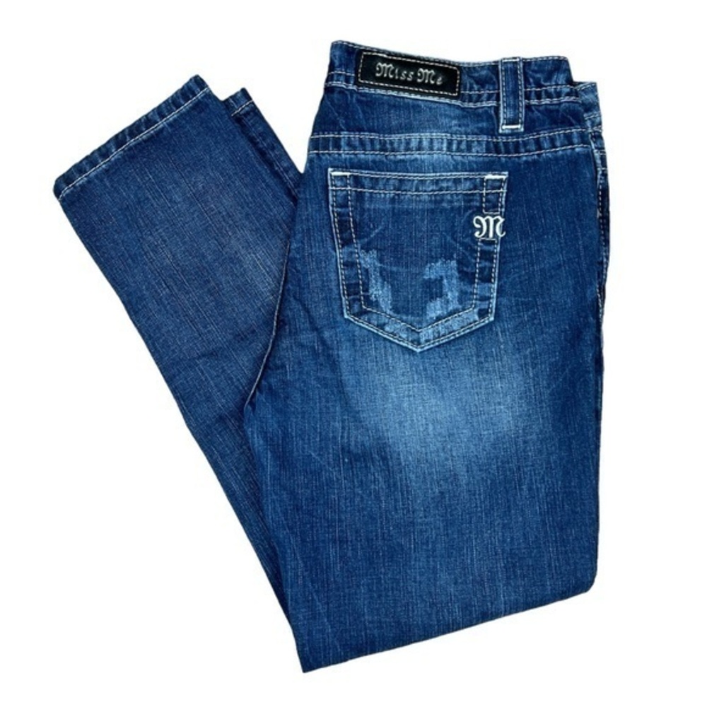 Miss Me Jeans Boyfriend Ankle Size 29 Medium‎ Wash JB5151A135 Distressed patches
